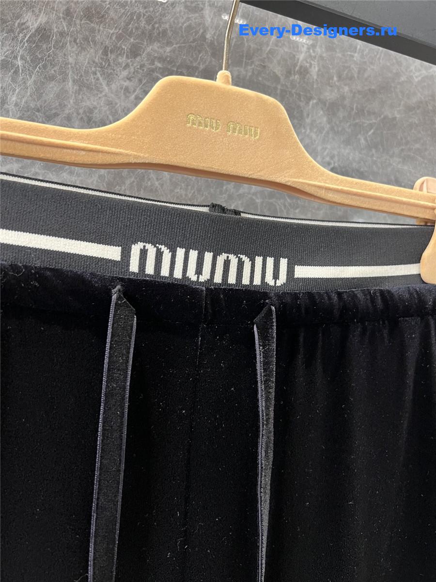 Miu Miu Velvet Trousers with Logo Lettering