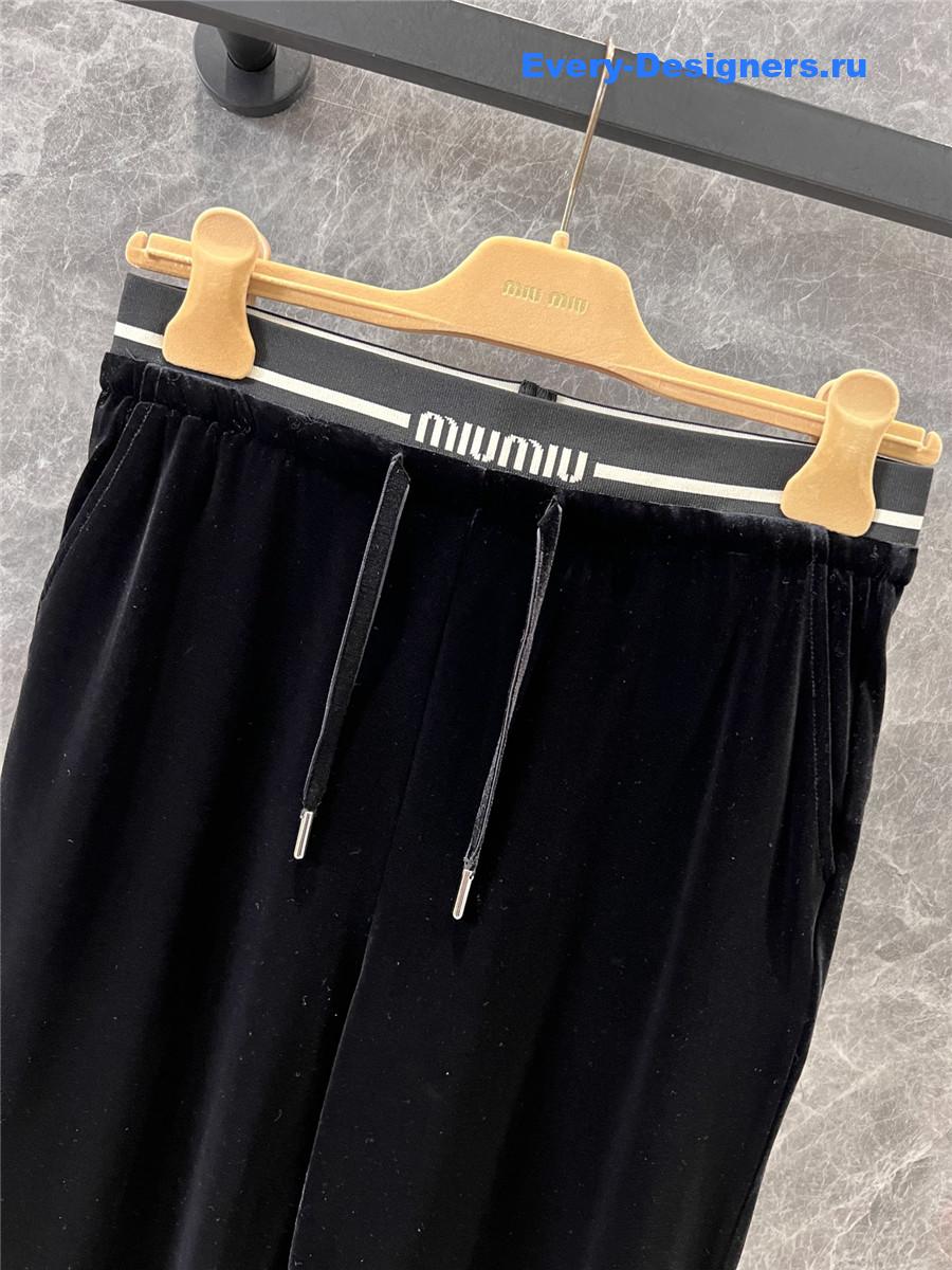 Miu Miu Velvet Trousers with Logo Lettering
