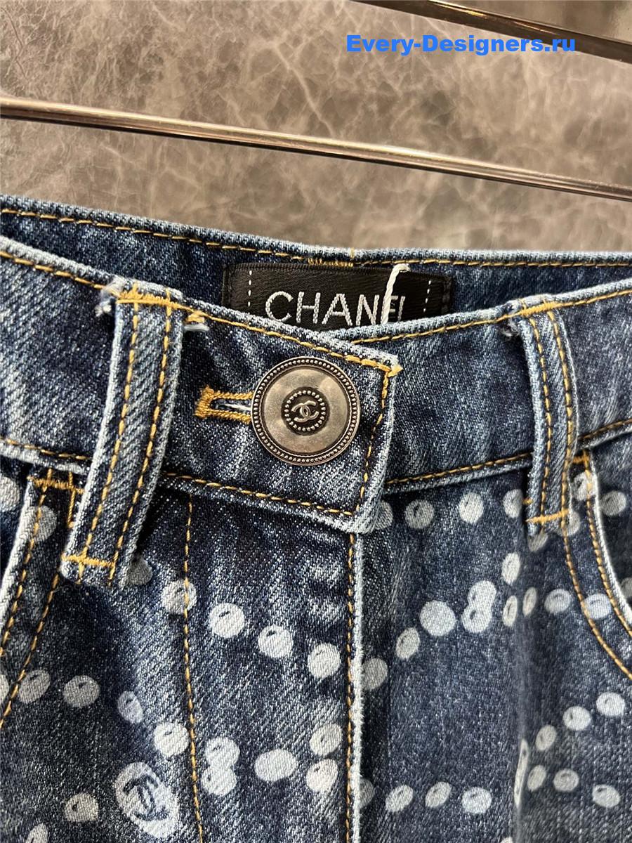 Ch**el pearl print logo wide-leg jeans