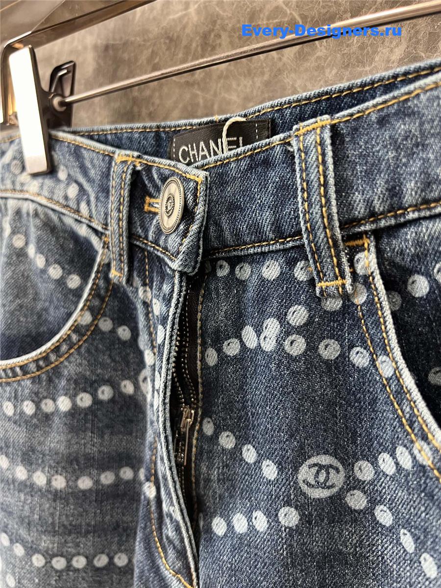 Ch**el pearl print logo wide-leg jeans