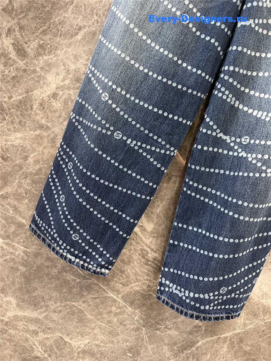 Ch**el pearl print logo wide-leg jeans