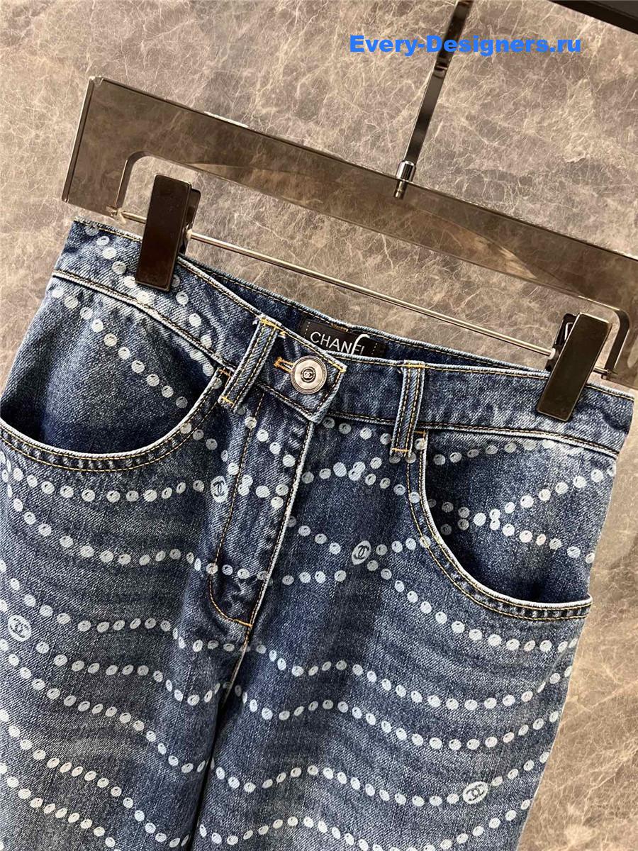 Ch**el pearl print logo wide-leg jeans