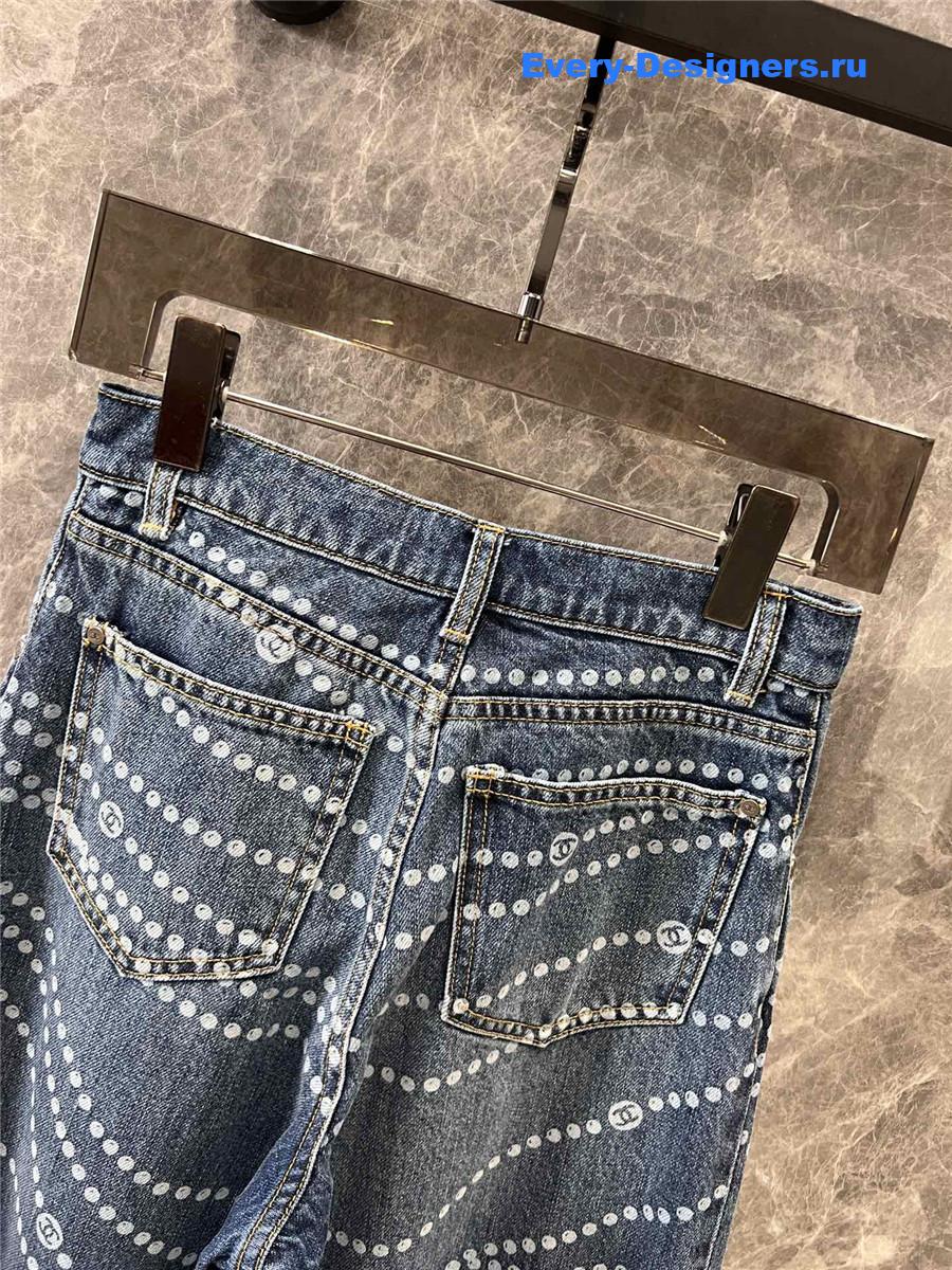 Ch**el pearl print logo wide-leg jeans