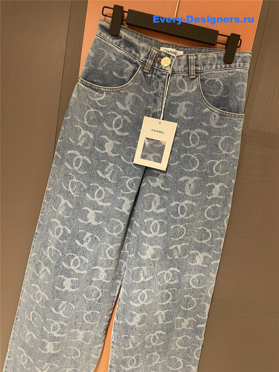 Ch**el blue sequin wide-leg jeans