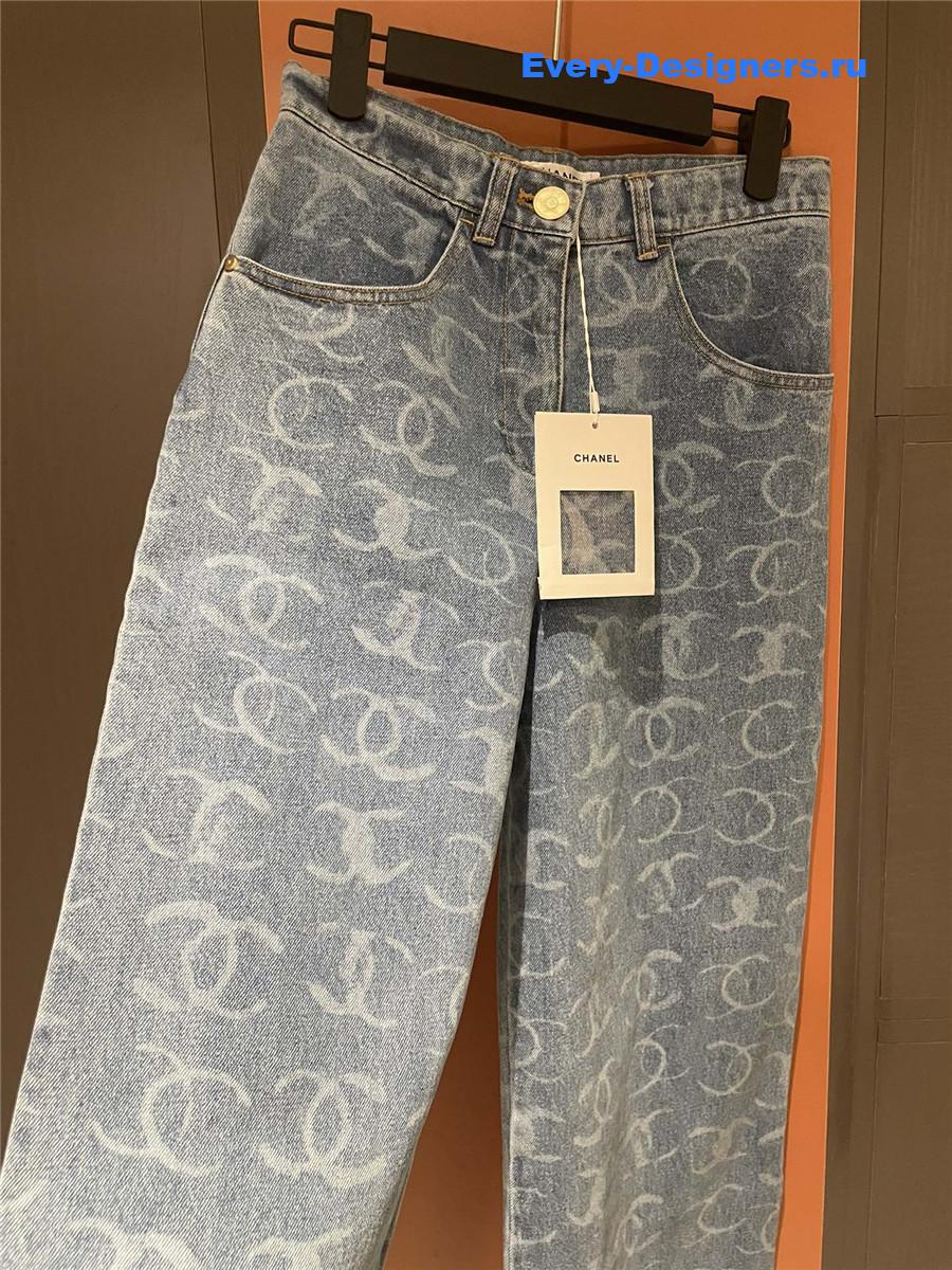 Ch**el blue sequin wide-leg jeans