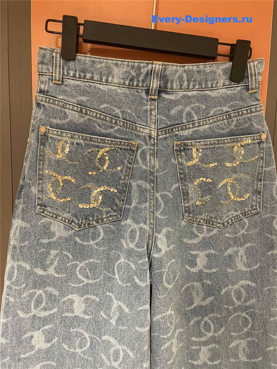 Ch**el blue sequin wide-leg jeans