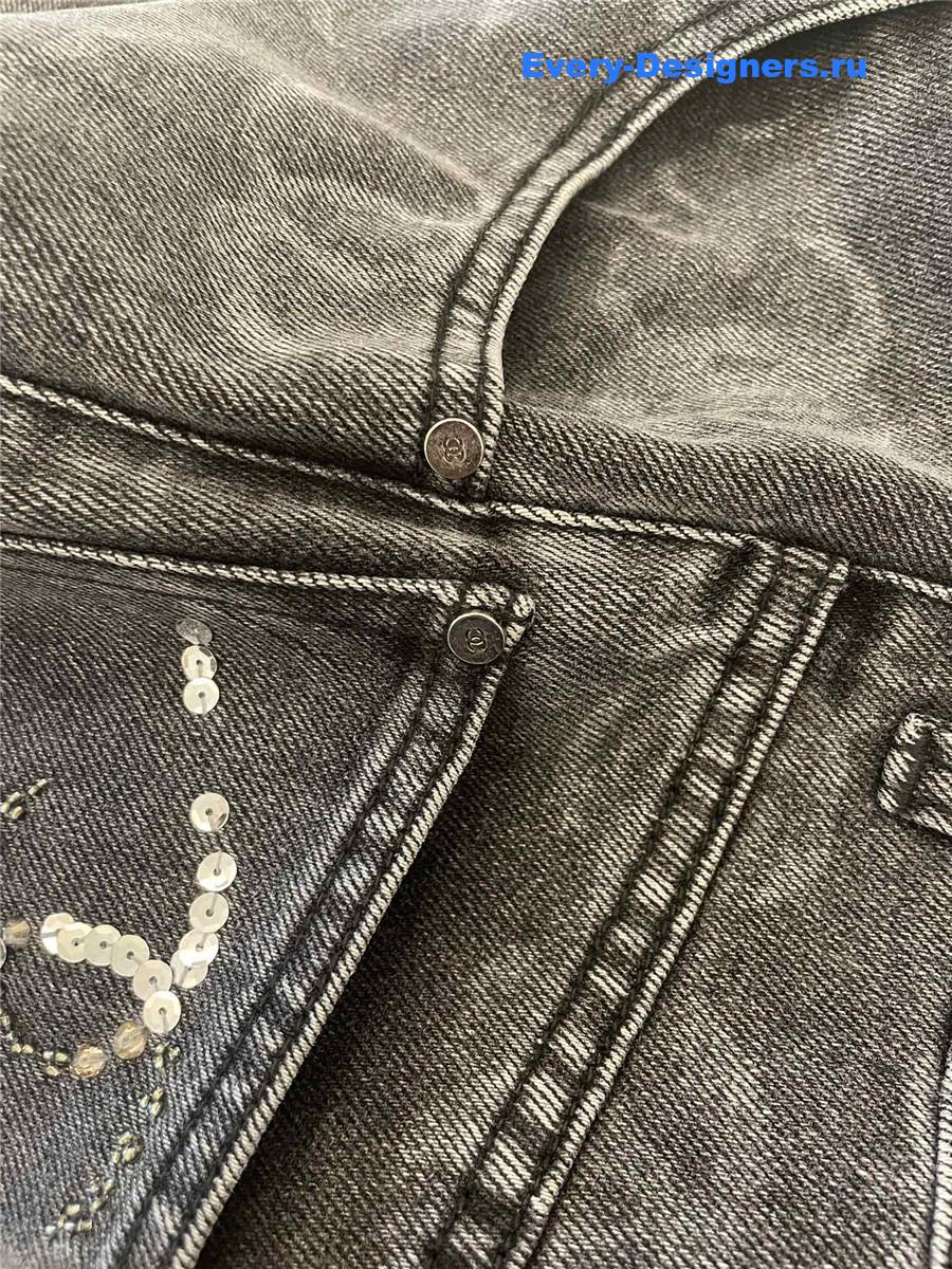 Ch**el grey logo sequin wide-leg jeans