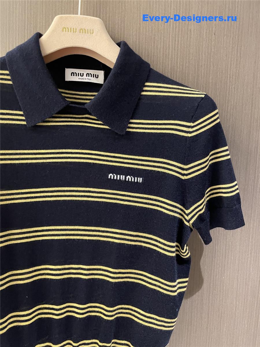 Miu Miu Blue Striped Polo Top