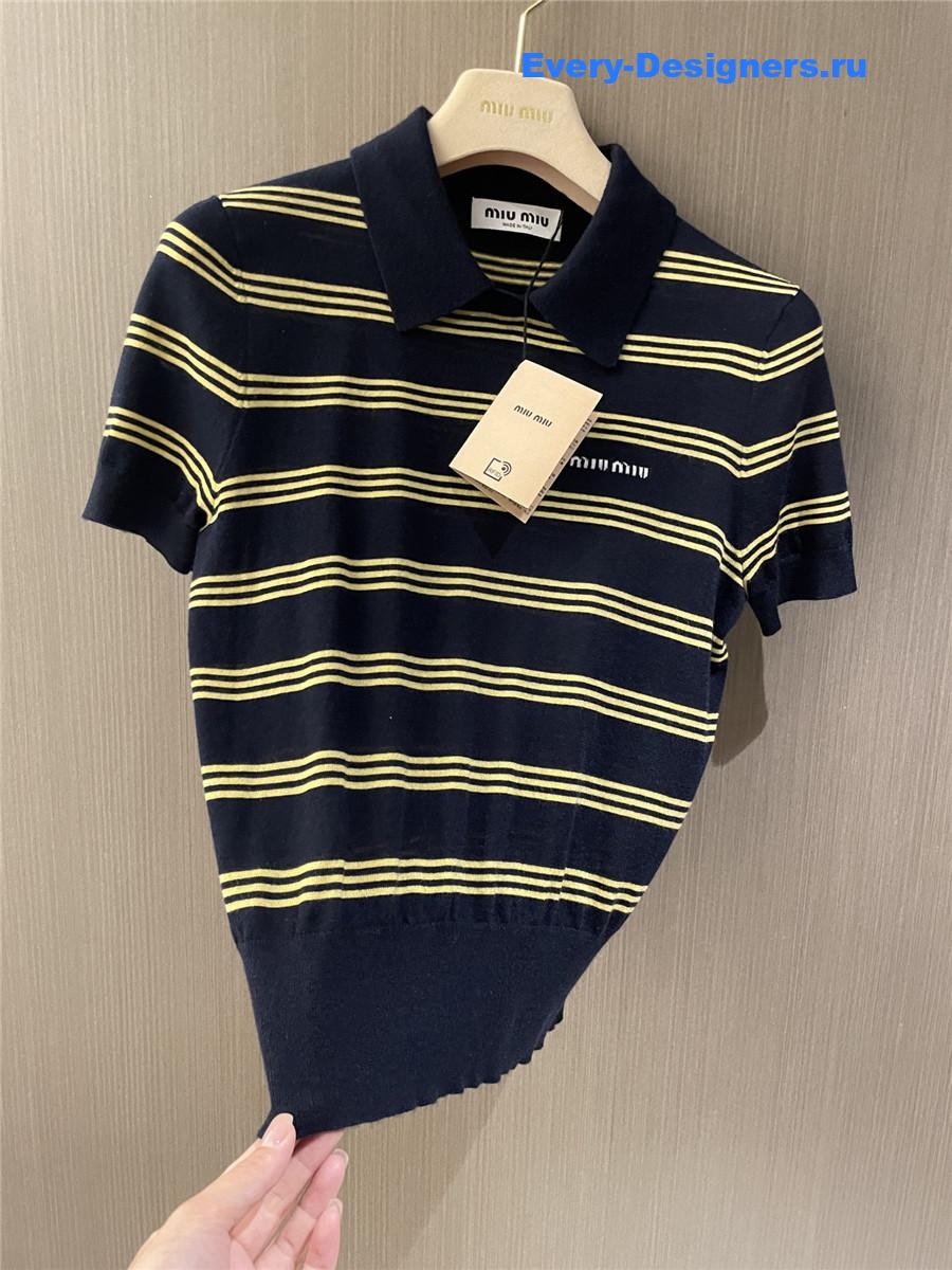 Miu Miu Blue Striped Polo Top