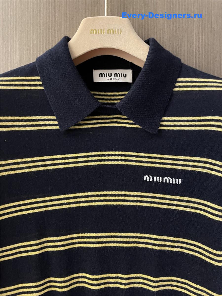 Miu Miu Blue Striped Polo Top