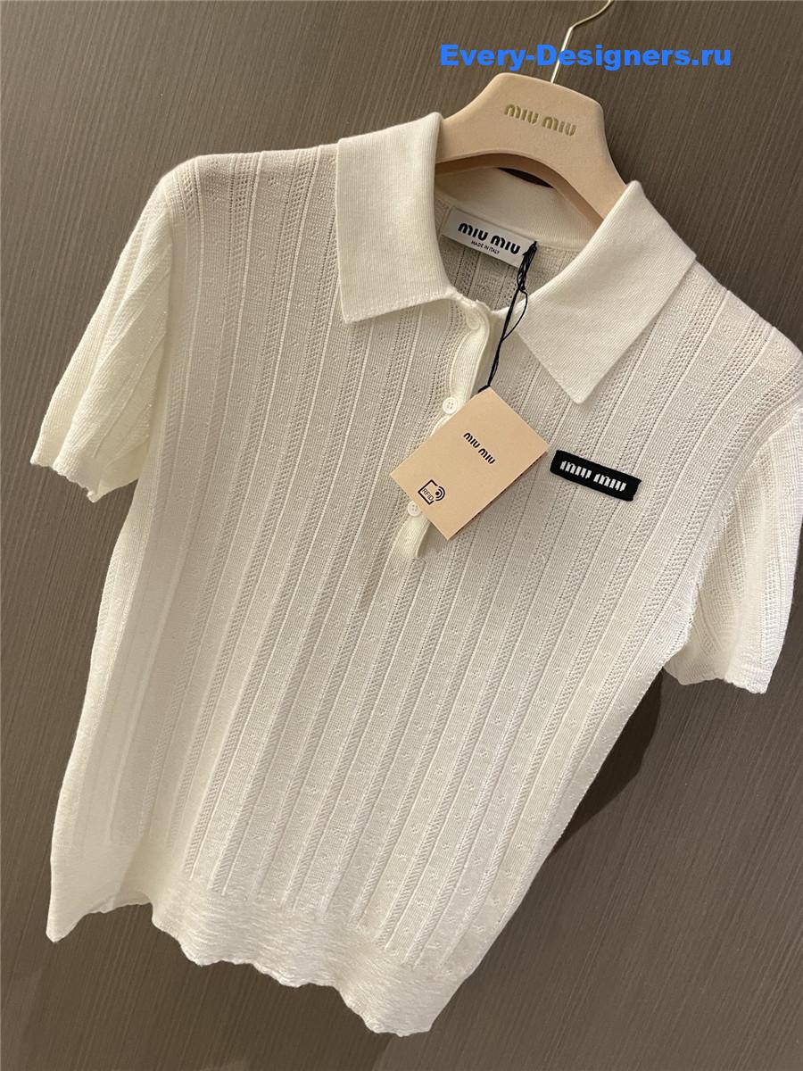 Miu Miu White Cashmere and Silk Polo Sweater