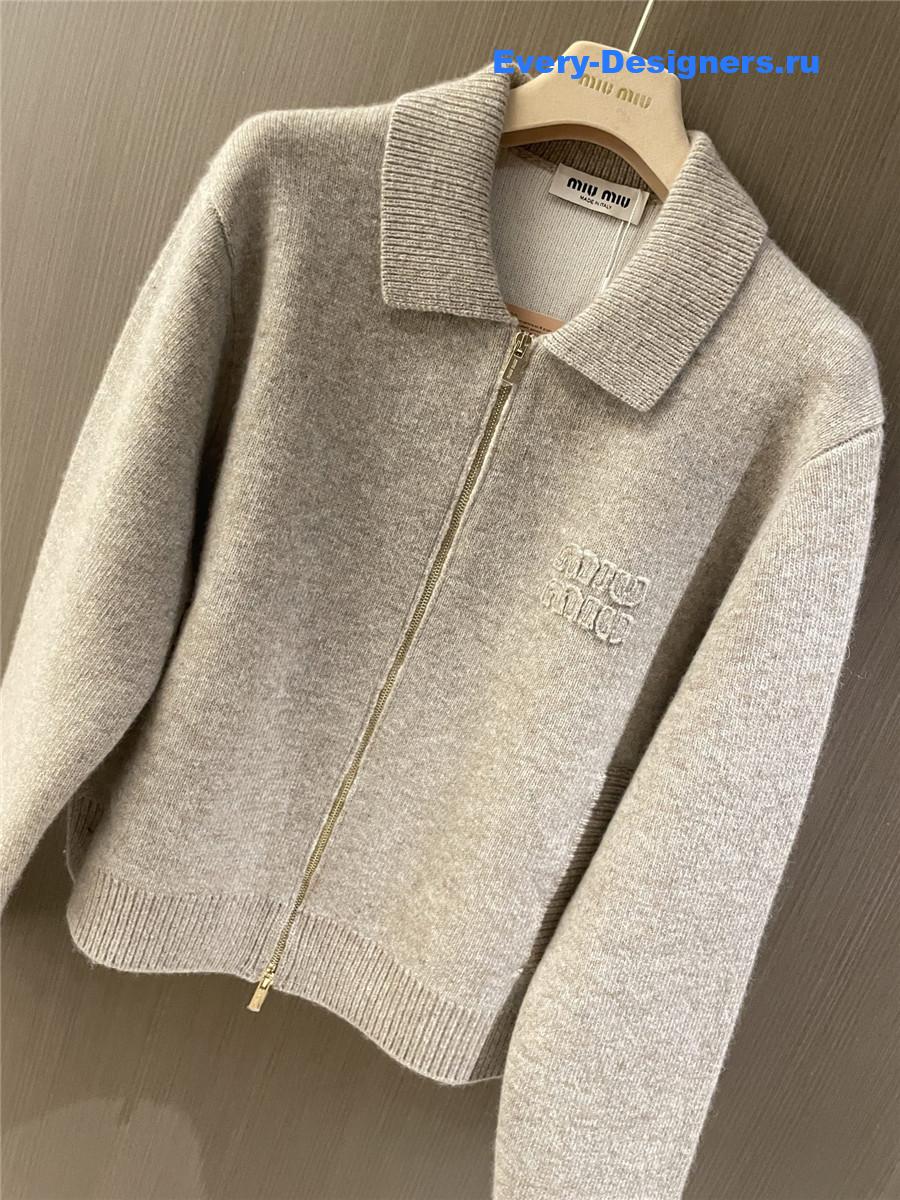 Miu Miu Lapel Zip-Up Cardigan Coat