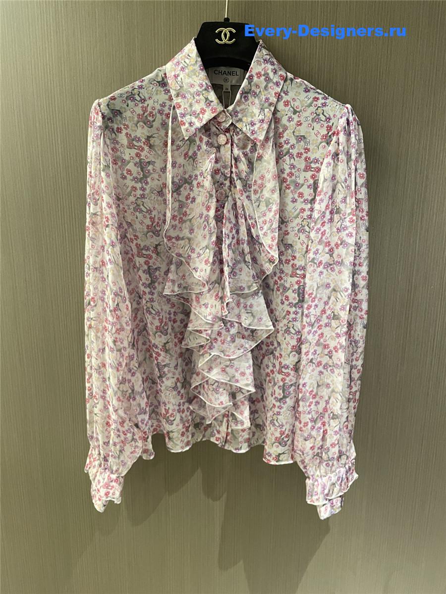 Ch**el logo mesh silk shirt pink