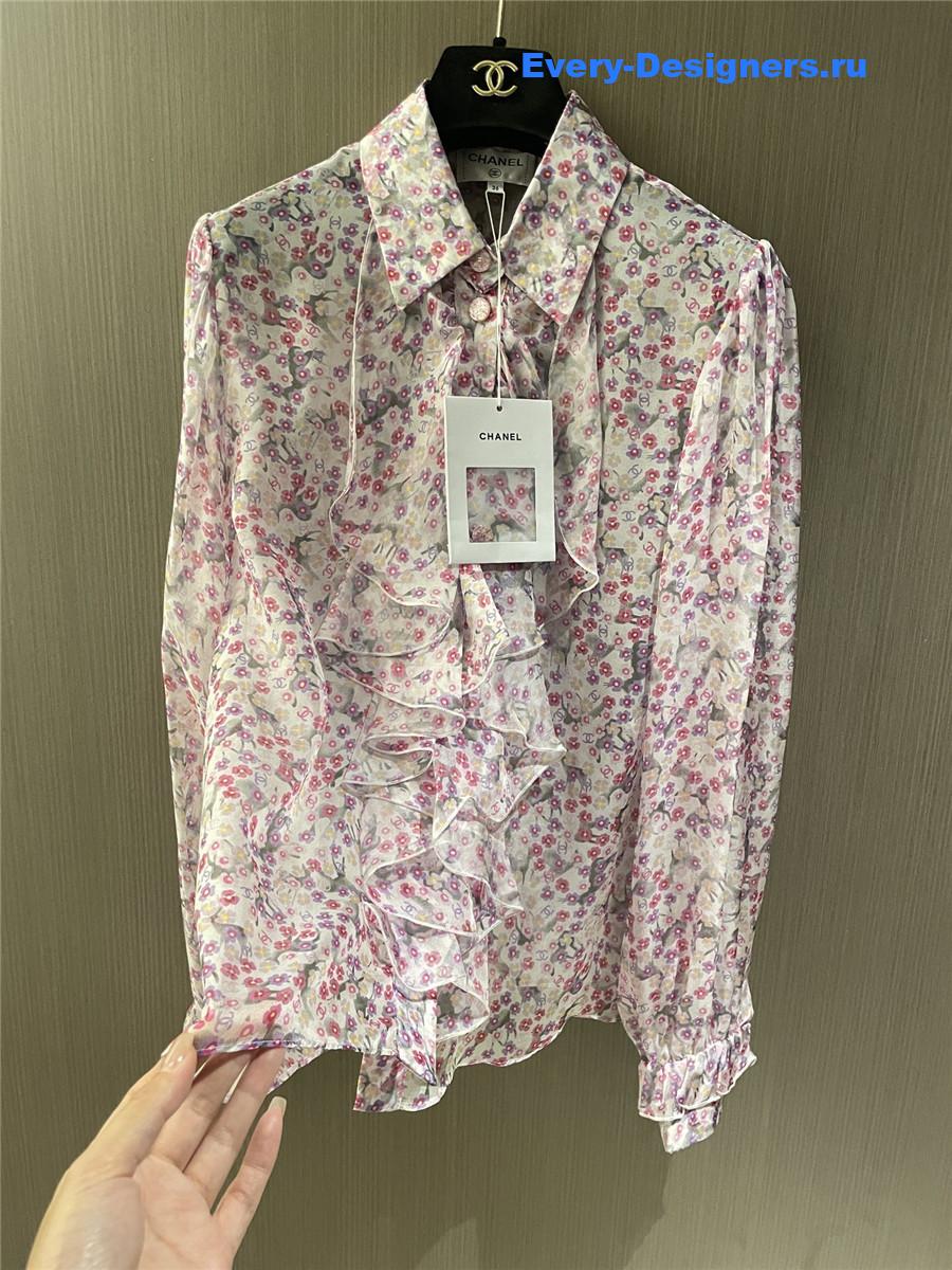 Ch**el logo mesh silk shirt pink