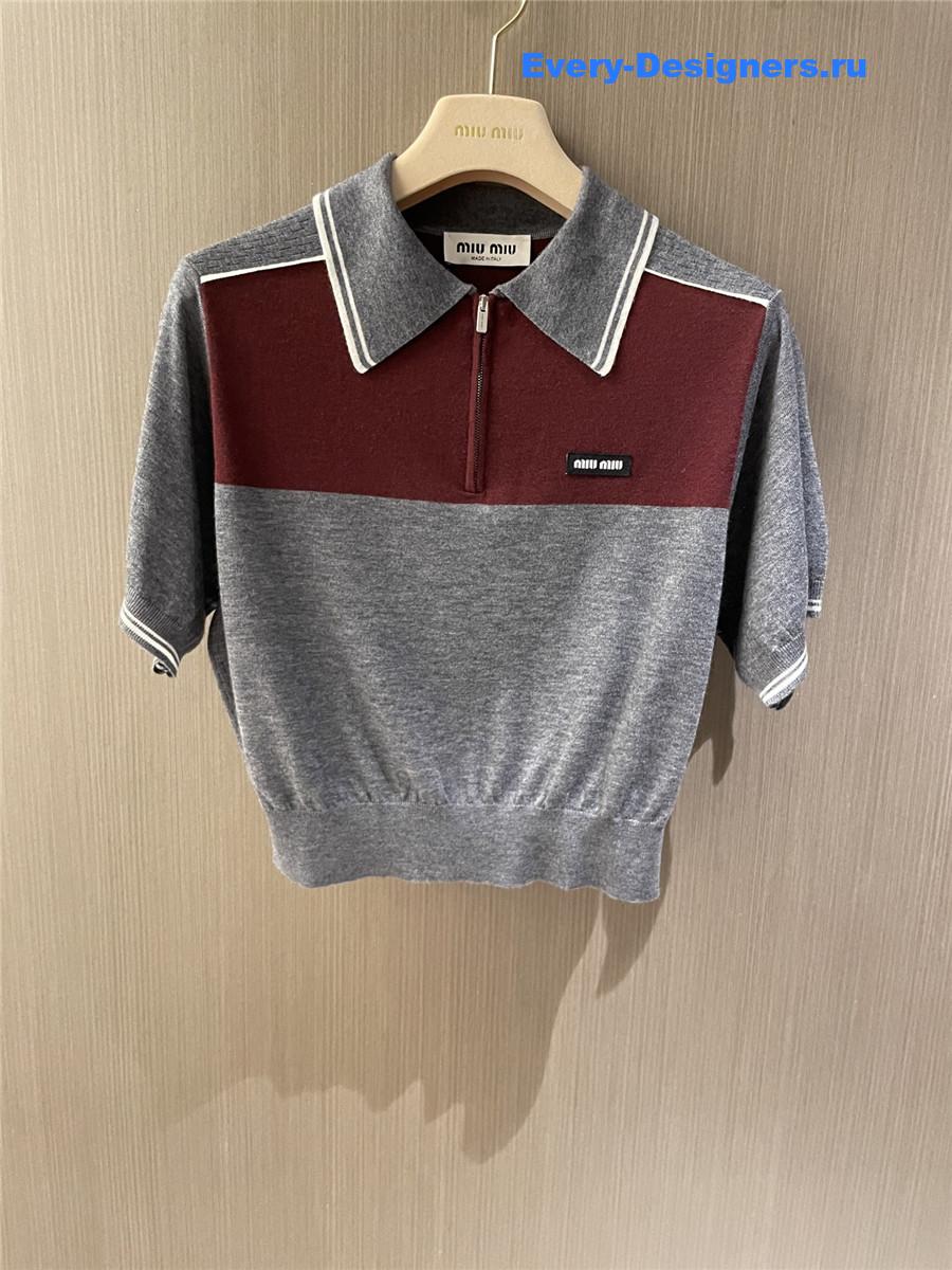 Miu Miu Red Gray Polo Shirt