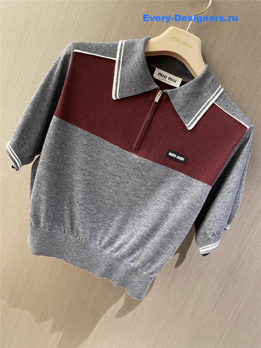 Miu Miu Red Gray Polo Shirt