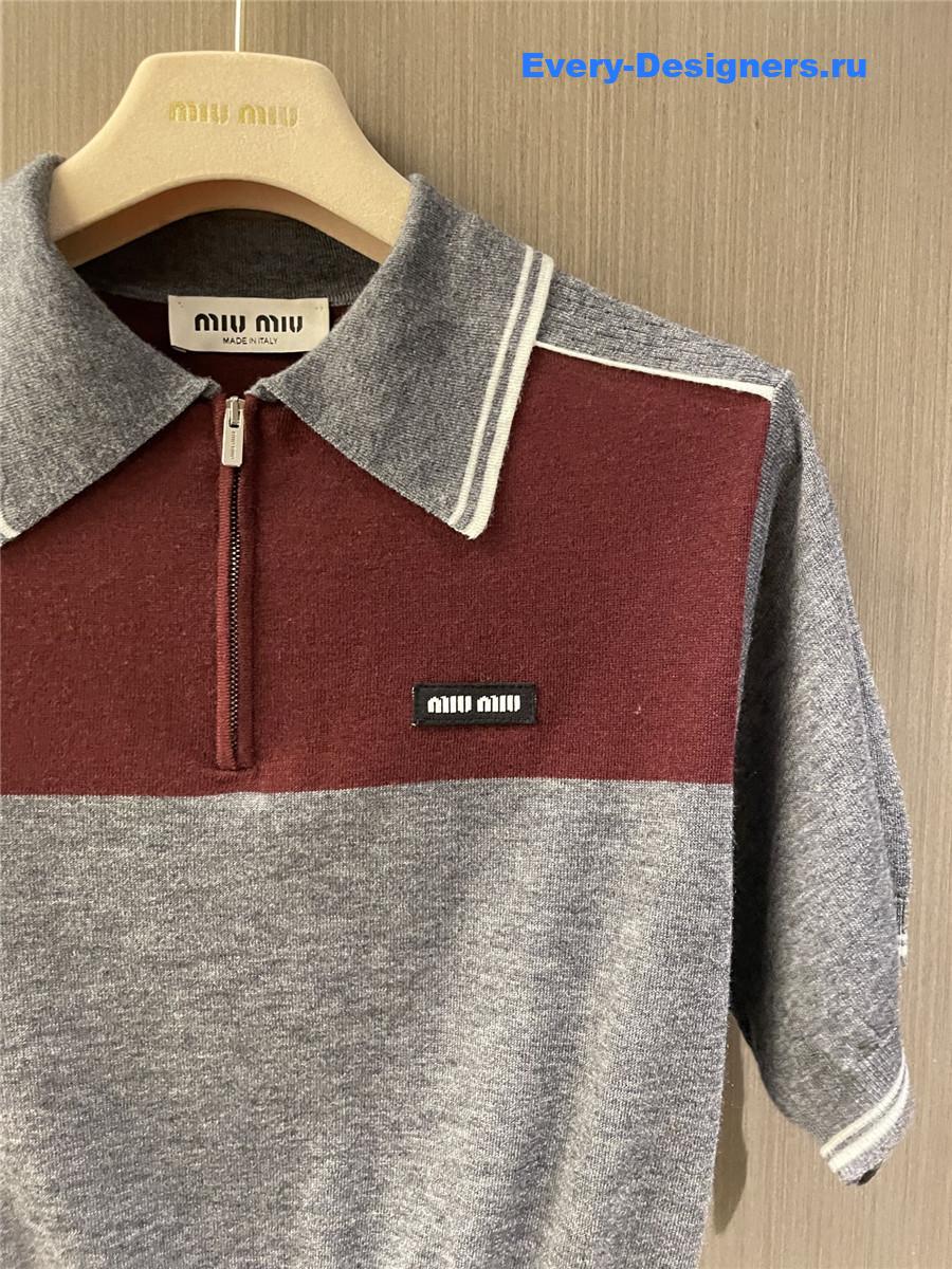 Miu Miu Red Gray Polo Shirt