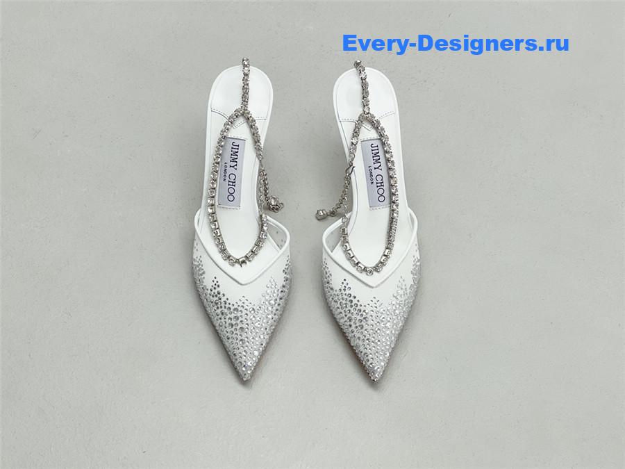 J1m*y Ch00 saeda 100mm crystal pumps silver