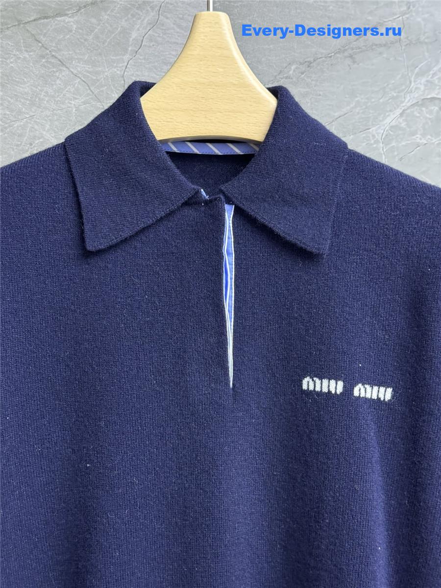 Miu Miu Navy Cashmere Polo Sweater