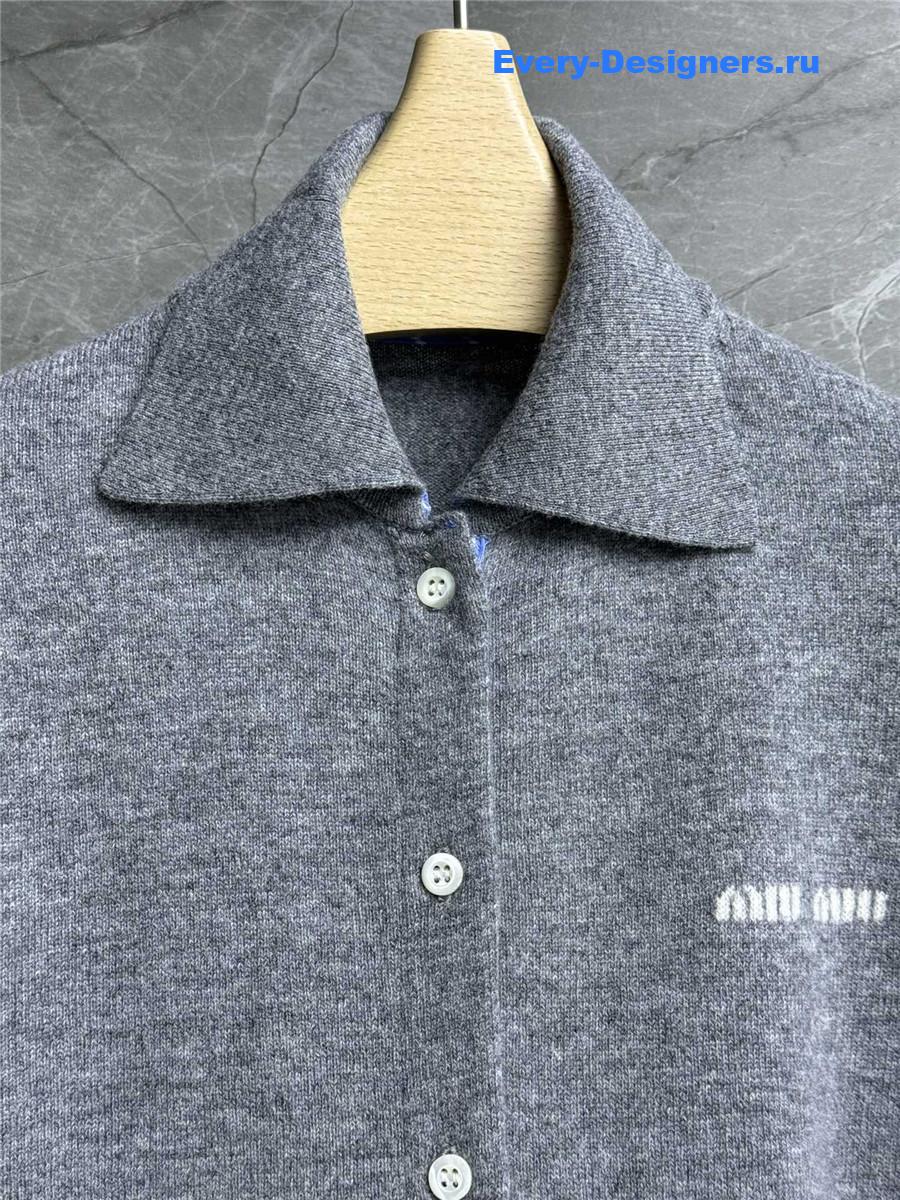 Miu Miu Gray Cashmere Polo Cardigan