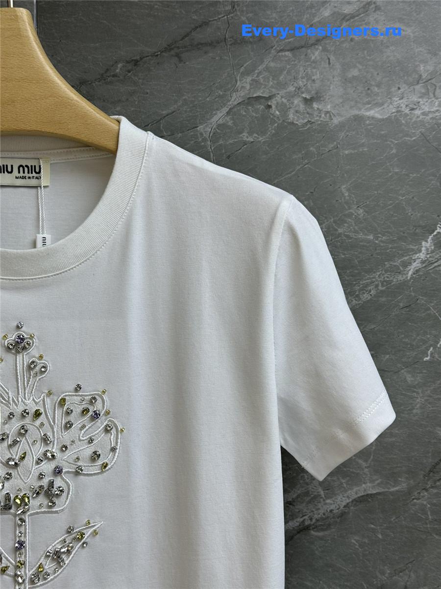 Miu Miu Beaded Embroidered T-Shirt