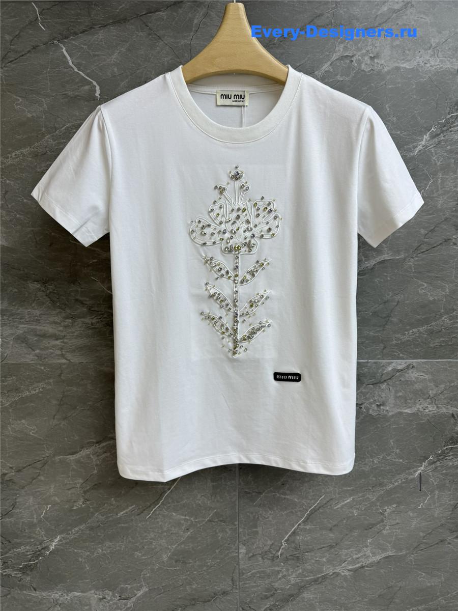 Miu Miu Beaded Embroidered T-Shirt