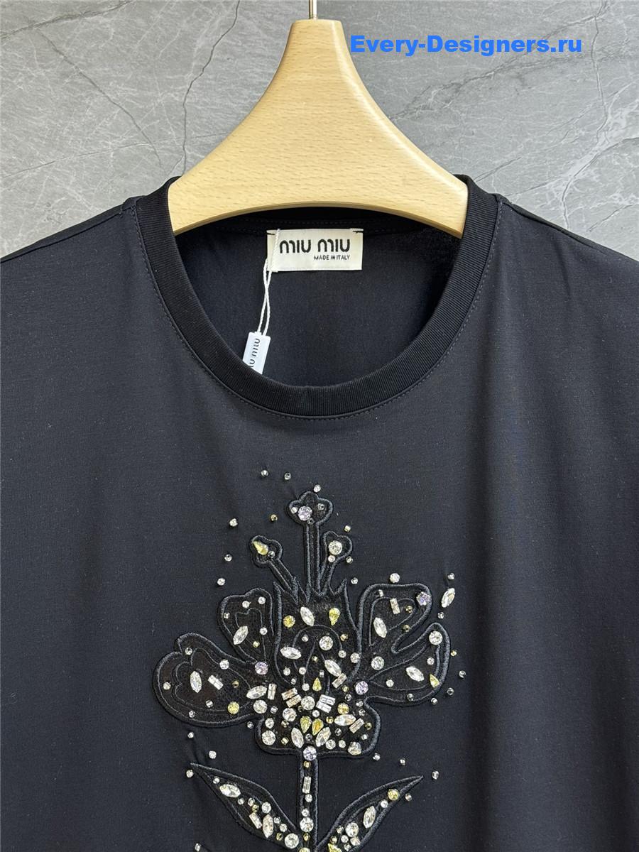 Miu Miu Beaded Embroidered T-Shirt Black
