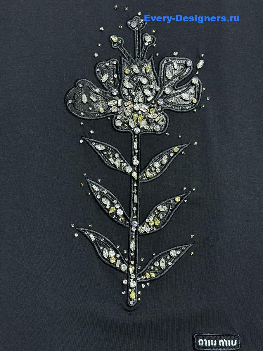 Miu Miu Beaded Embroidered T-Shirt Black