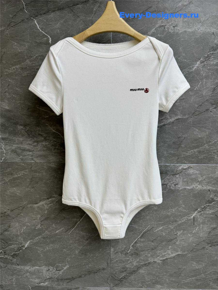 White Petit Bateau X Miu Miu Stretch Jersey Bodysuit