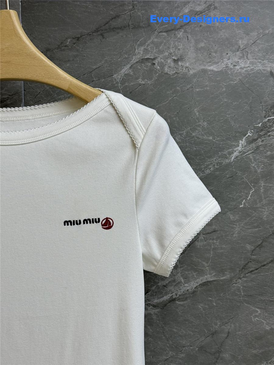 White Petit Bateau X Miu Miu Stretch Jersey Bodysuit