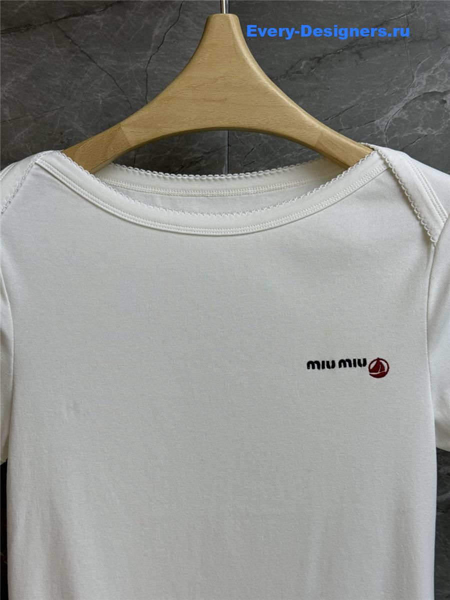 White Petit Bateau X Miu Miu Stretch Jersey Bodysuit