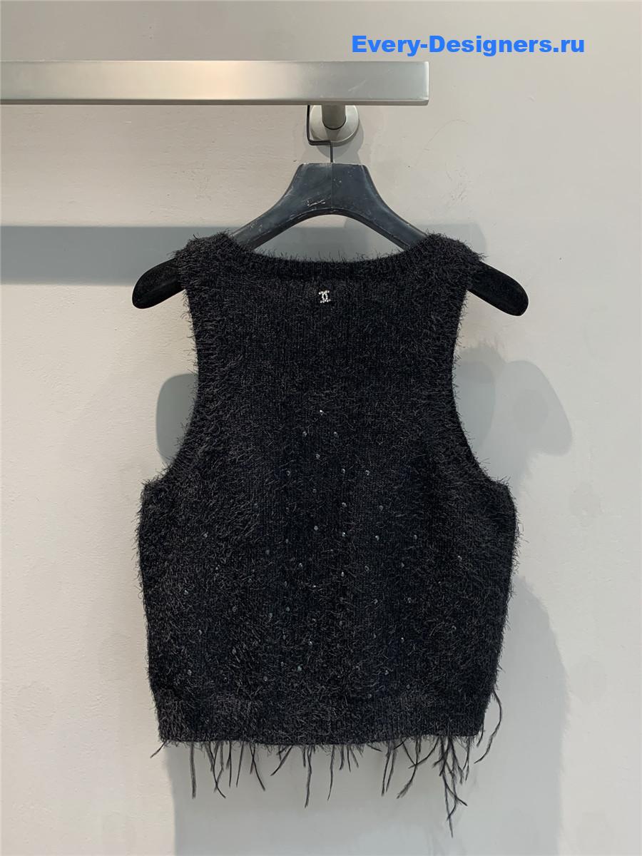 Ch**el black feather cashmere vest