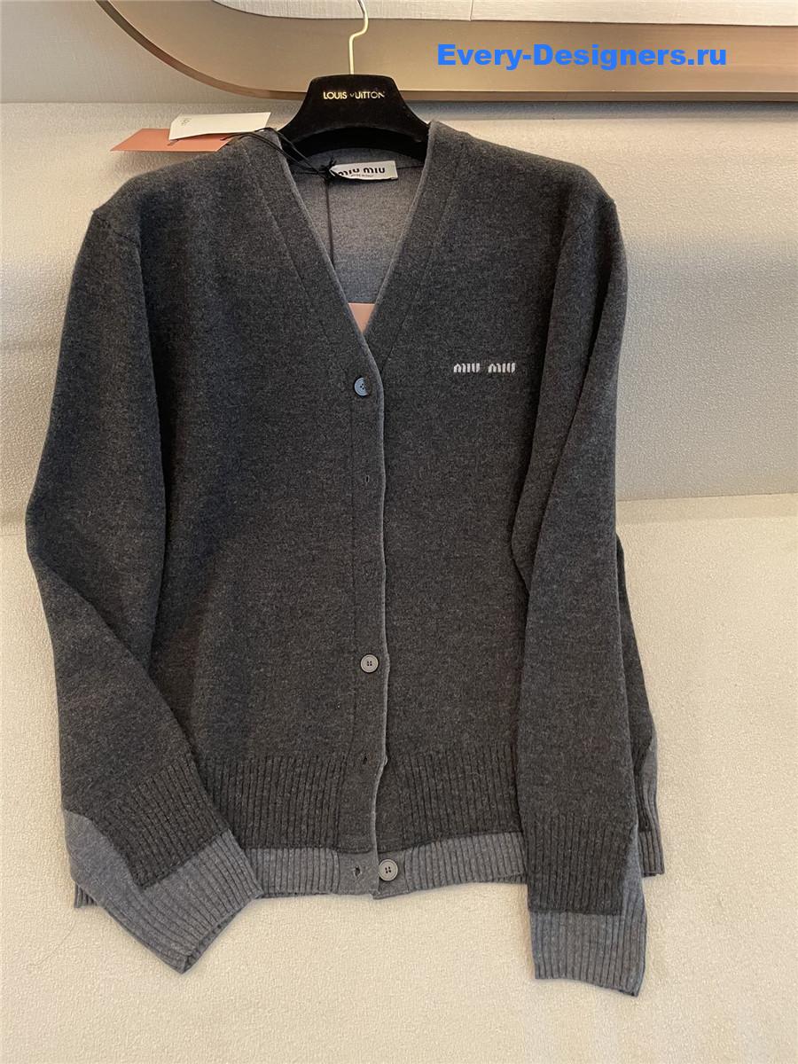 Miu Miu Dark Grey Logo Knitted Cardigan