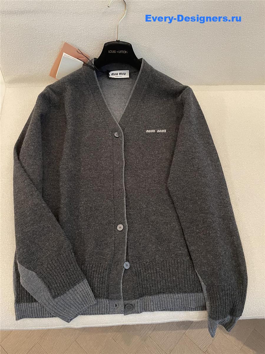 Miu Miu Dark Grey Logo Knitted Cardigan