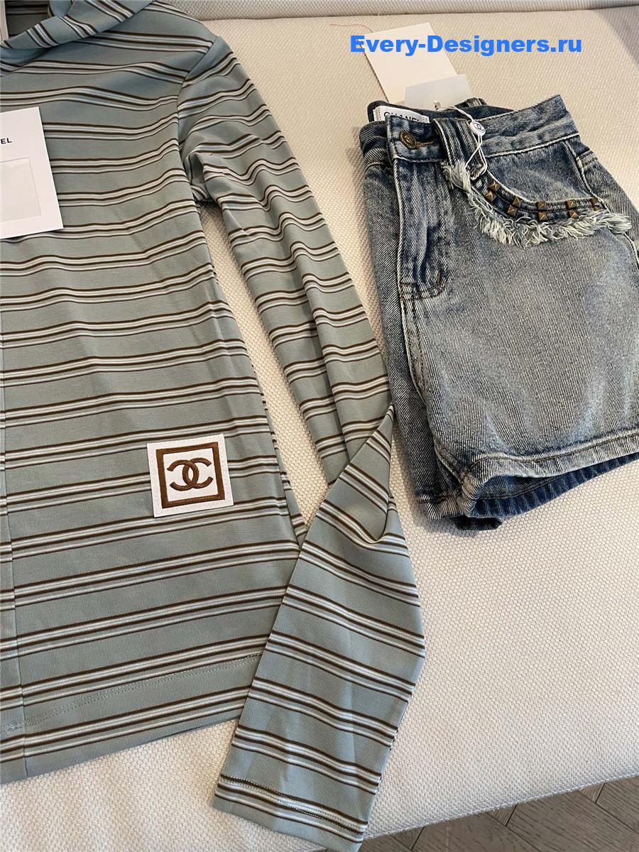 Ch**el green striped hooded shirt