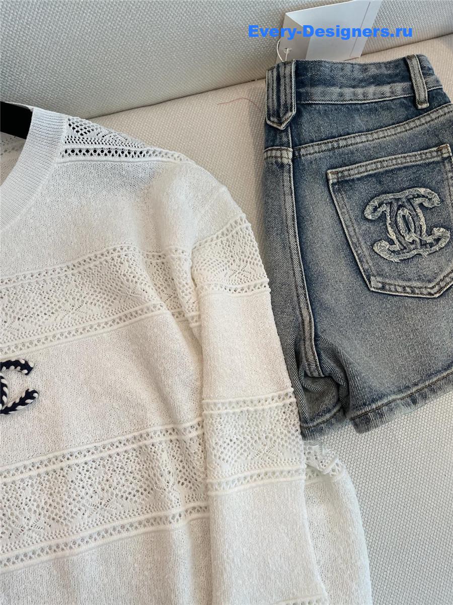 Ch**el cream striped knit top