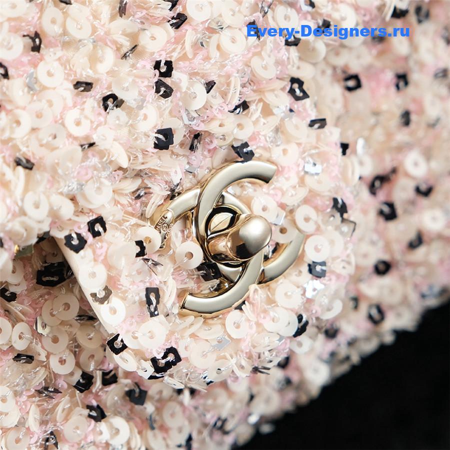 Ch**el tweed sequined cf bag white