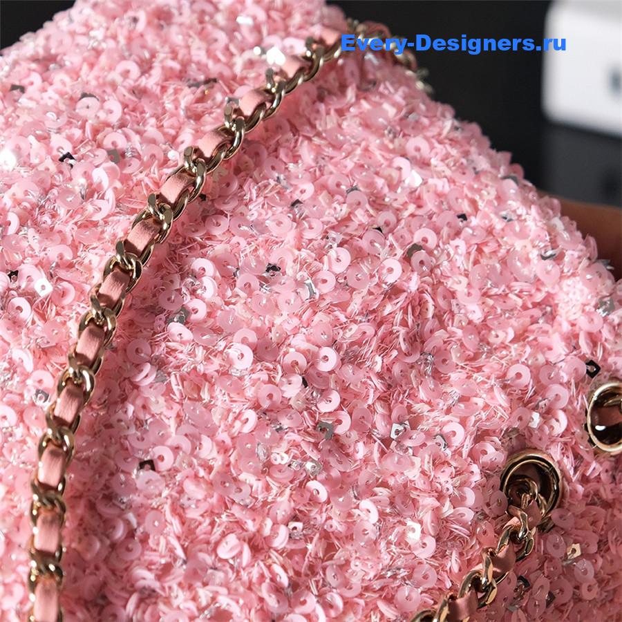 Ch**el tweed sequined cf bag pink