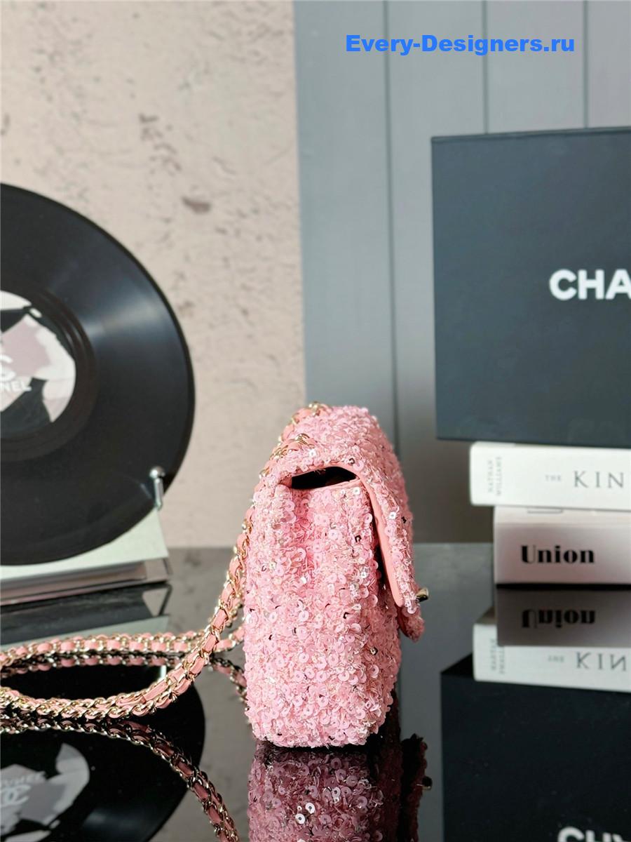 Ch**el tweed sequined cf bag pink