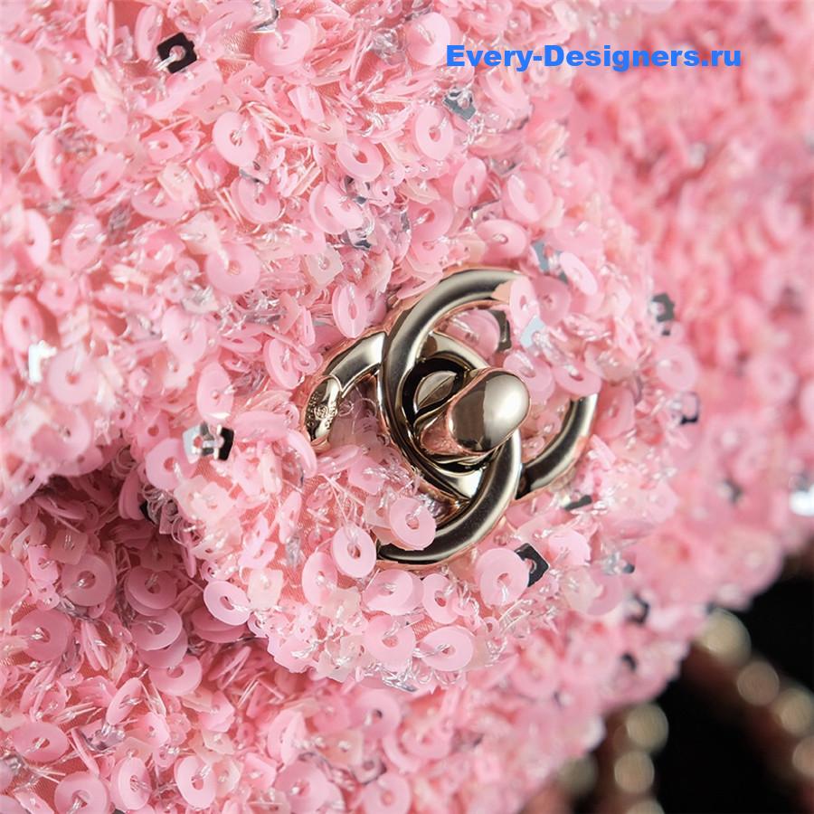 Ch**el tweed sequined cf bag pink