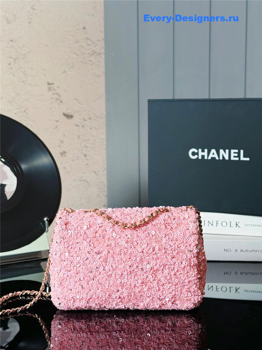 Ch**el tweed sequined cf bag pink