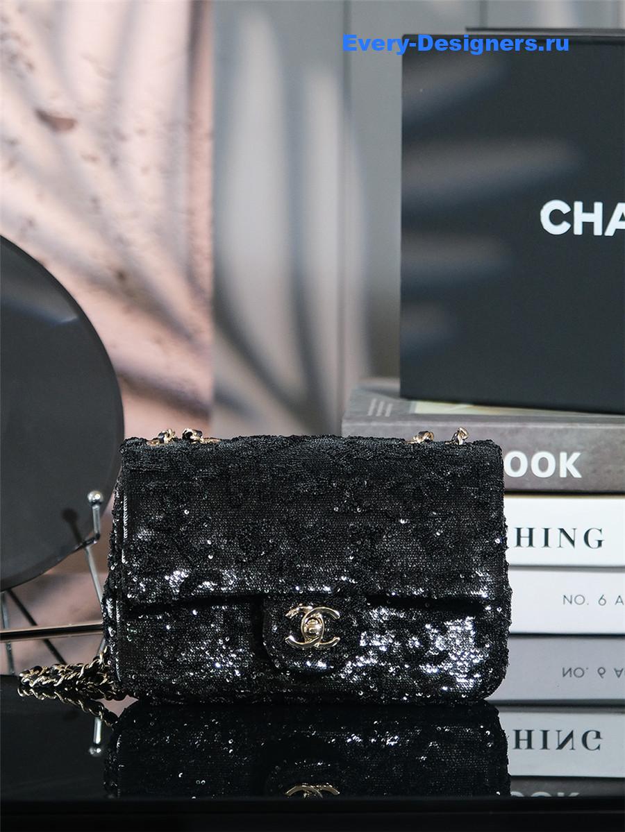 Ch**el small sequin flap bag black