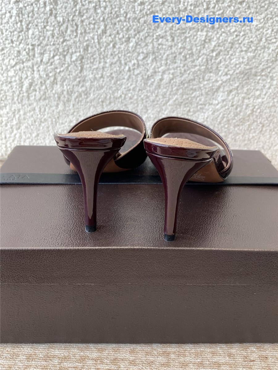 Alaia Oeillets Grommet Patent Leather Sandals Brown