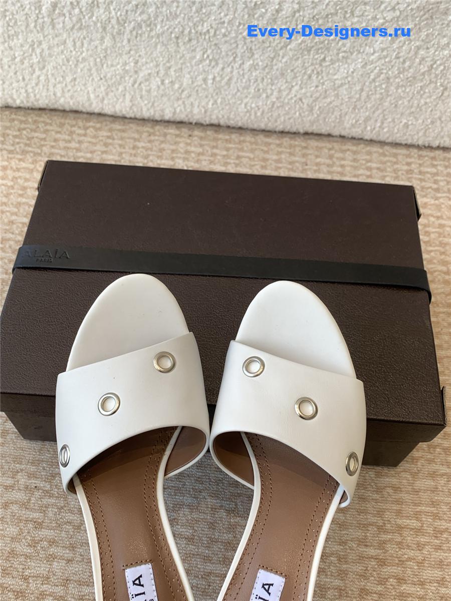 Alaia Oeillets Grommet Leather Sandals White