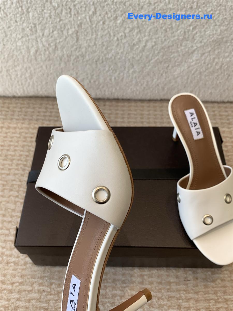Alaia Oeillets Grommet Leather Sandals White