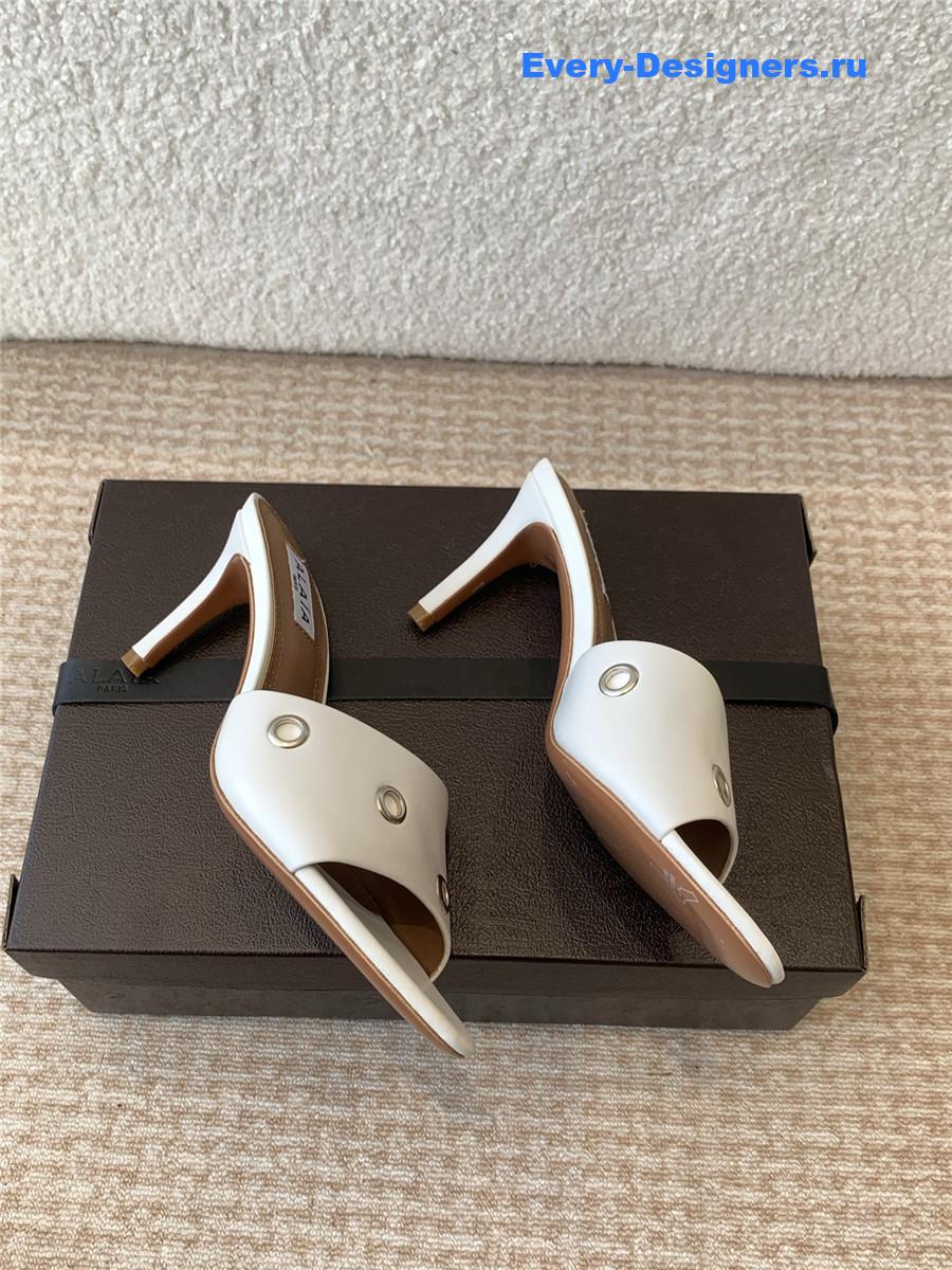 Alaia Oeillets Grommet Leather Sandals White