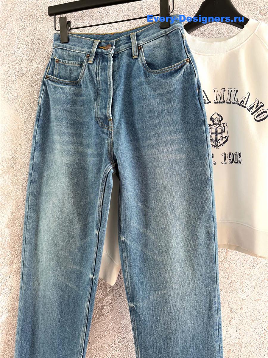 Pra*a blue leather label jeans