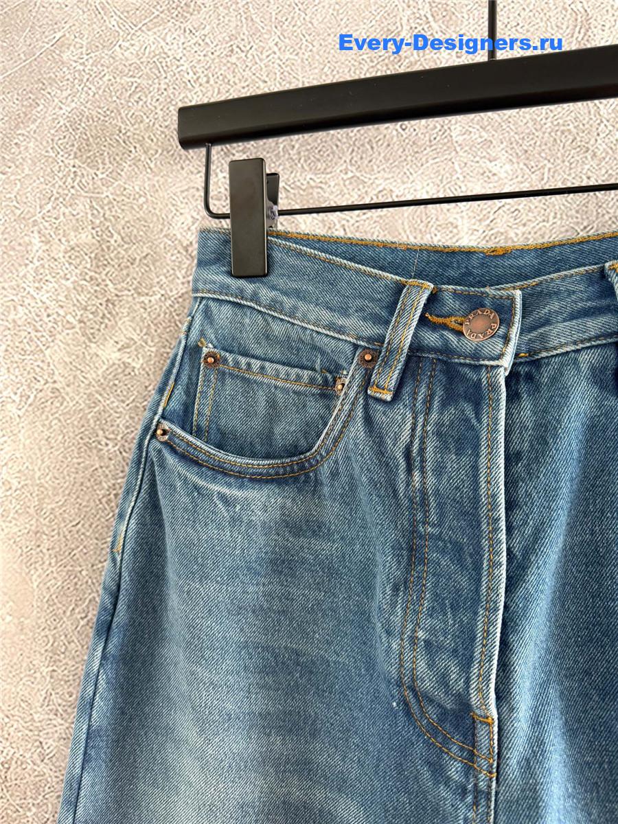 Pra*a blue leather label jeans