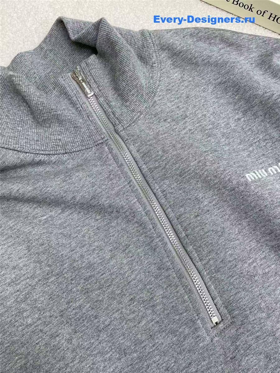 Miu Miu Grey Fleece Zipper Sweatshirt