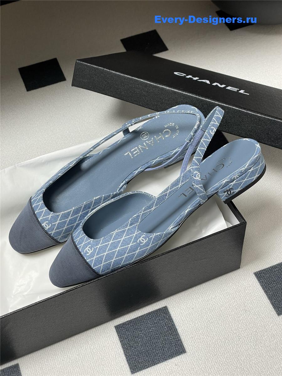 Ch**el blue denim slingback flats